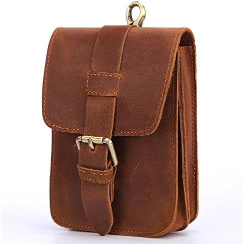 Easy Go Shopping Men's Waist Bag Leather Phone Belt Bags First Layer Leather Vintage Mountaineering Bags