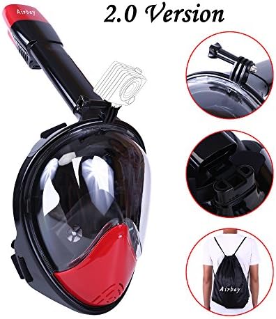 Snorkel Mask 2.0,Airbay New 180°Panoramic Full Face View and Easy Breath Surface Diving Design, Action GoPro Camera Compatible, Anti Fog &amp; Anti Leak Snorkeling for Adult and Youth