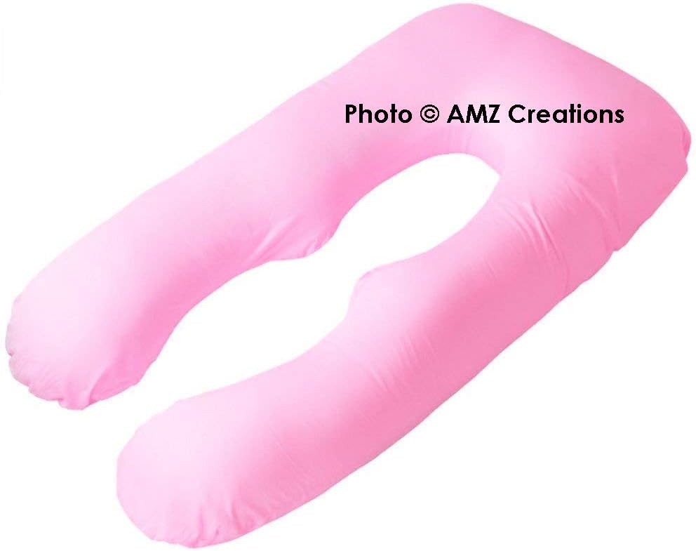 AMZ U Shaped Pregnancy Maternity Pillow with Cotton Zippered Cover Full Body Pregnancy Pillow - U Shaped Body Pillow with 100% Cotton Pillow Cover (Pink)