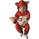 XFGLCK Newborn Infant Baby Girls Boys Halloween Outfit Cartoon Fur Fox Hoodie Romper with Tail