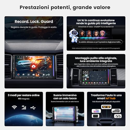 ATOTOZONE S8 Gen4 7 pollici Android Autoradio 2DIN 4G LTE Integrato | CarPlay Wireless e Android Auto, Octa-Core 4G+64G, QLED Schermo Touch, Navigatore GPS, DSP, Tethering via WiFi/BT/USB, FM/RDS