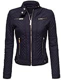 Luna Flower Women's Winter Warm Quilted Padding Fur Lined Slim Fit Moto Jackets