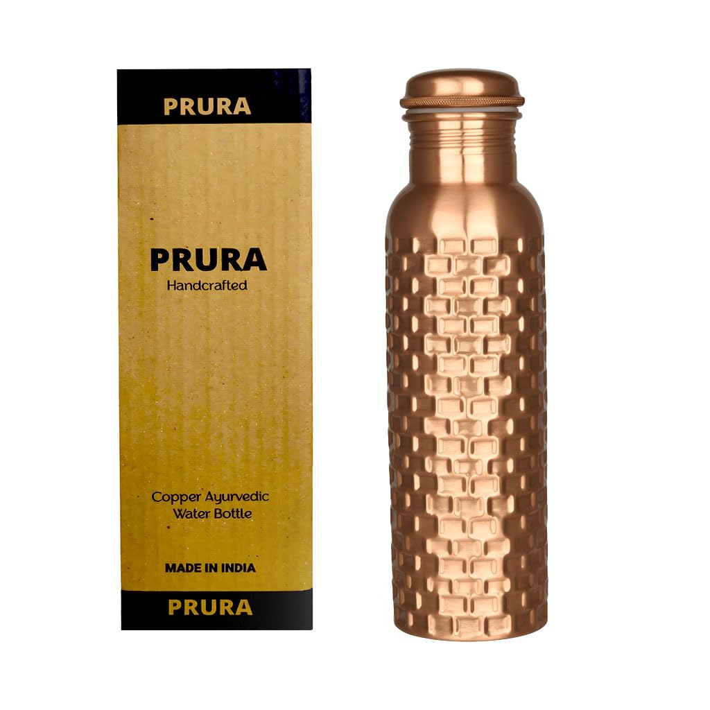 PRURA Copper Water Bottle Diamond Regular Pure Copper Bottle Yoga Water Bottle Ayurveda Health Benefits Leak Proof (900ml/30oz, Design 17) — image 1