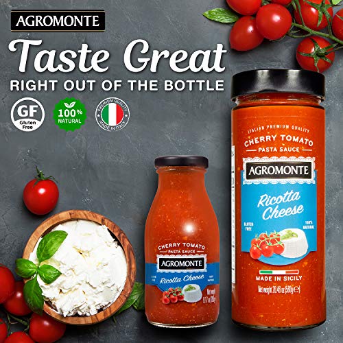 Agromonte Authentic Italian Cherry Tomato Pasta Sauce (Ricotta Cheese)- Taste of Italy Gourmet Foodie and Chef Gift - Certified Kosher, Gluten-Free, All Natural 9.17oz (2 pack)