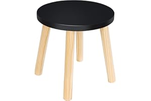 SEHERTIWY Round Step Stool 10.5" Height, Black Wooden Step Stool with Non-Slip Feet, Small Sitting Stool with 250 Lbs Capacity for Living Room, Bedroom, Bathroom, Kitchen, Office, Outdoor