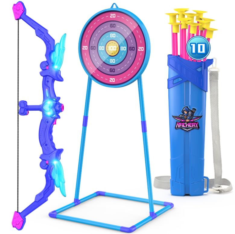 Photo 1 of Kids Bow and Arrow Toy, Angel Light Up Archery Set W/ 10 Suction Cup Arrows, Targets & Quiver, Outdoor/Indoor Games for Kids Ages 4-7 8-12, Birthday Gifts for 4 5 6 7 8 9 10 11 12 Year Old Boys Girls
