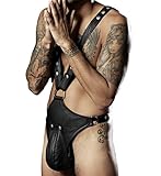 YiZYiF Men's Faux Leather Harness Straps Bodysuit Clubwear Thong with Buckled Pouch