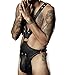 YiZYiF Men's Faux Leather Harness Straps Bodysuit Clubwear Thong With Buckled Pouch