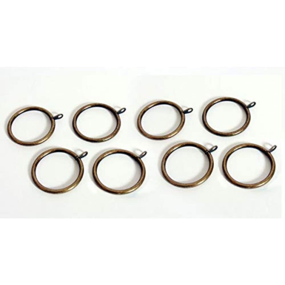 Merriway BH03192 (8 Pcs) Metal Curtain Drapery Pole Rod Rings with Fixed Eye, Inner Diameter 25mm (1 inch) Outer Diameter 32mm (1.1/4 inch) Antique Brassed - Pack of 8 Pieces