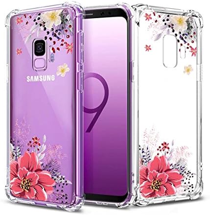 Zhimin Galaxy S9 Case with Flowers, [Four Corners Thicken Shockproof] Slim Shockproof Clear Floral Pattern Soft Flexible TPU Back Cover Case [Support Wireless Charging]