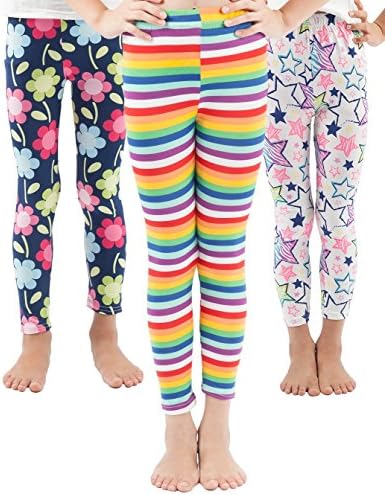 WEWINK PLUS Girls Toddler Leggings Pants 3 Pack Stretchy Printing Flower Classic Leggings for Kids