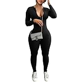 YeGine Women Long Sleeve Bodycon Jumpsuit Sexy Rompers One Piece Zip Up jumpsuits