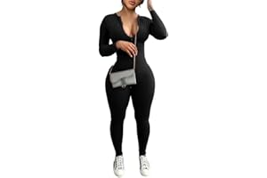 YeGine Women Long Sleeve Bodycon Jumpsuit Sexy Rompers One Piece Zip Up jumpsuits