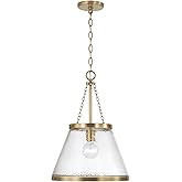 Capital Lighting 355312AD Landon Organic Hammered Glass Cloche Pendant Ceiling Light, 1-Light 100 Watt, 21" H x 15" W, Aged B