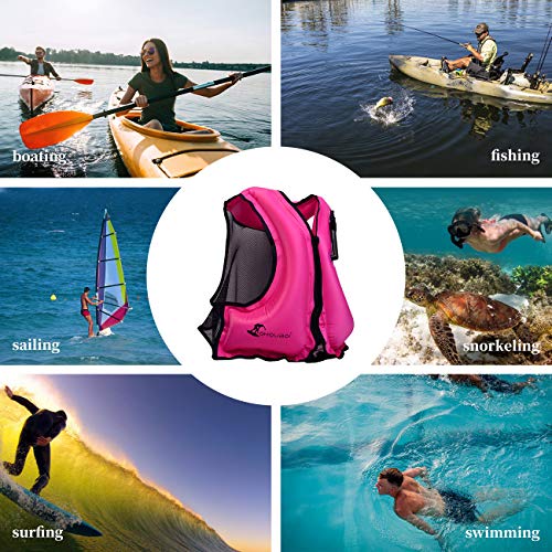 OMOUBOI Snorkel Vest Life Jacket Inflatable Kayak Life Vest for Adults and Youth 88-220 lbs Swimming Boating (Red)