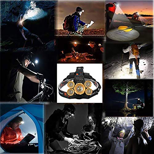 GETUHAND Super Bright USB Rechargeable Headlamp 18650,Ultra Bright 10000 Lumen Waterproof 5 LED Headlight with 2 Batteries, USB Cable, Power Adapter, Storage Bag, Magic Scarf for Outdoor & Indoor