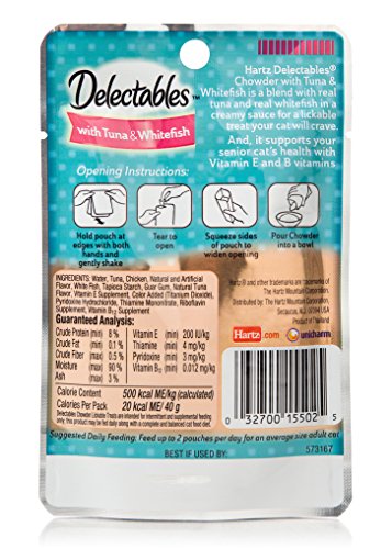 Delectables Chowder Senior 10 Years+ Lickable Wet Cat Treats - Tuna & Whitefish - 12 Pack