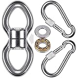 SELEWARE Silent Bearing Swing Swivel w/ 2 Carabiners, Stainless Steel 1200LB 360Â° Rotational Device Hanging Accessory for Tree Swing, Hammock Chair, Climbing Rope, Yoga, Kids Swing Swivel
