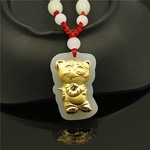 Inlaid Jade necklace pendant men and women girls models with a certificate 4D zodiac animal year cartoon tiger and nephrite necklace pendant