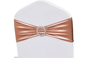 ZSJFMF 50 PCS Spandex Rose Gold Chair Sashes for Wedding Stretch Chair Bands with Buckles Universal Elastic Chairs Ties Bows for Party Folding Chairs Celebration Ceremony Christmas Events Decorations