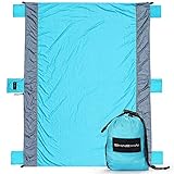SHINE HAI Outdoor Beach Blanket, Lightweight Durable Nylon Sand Free Quick Drying Picnic Blanket, Large Picnic Blanket 7.5’ x 6’ Water Resistant, Portable Beach Mat with 4 Anchor Pockets