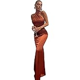 ANKOMINA Women's Elegant Criss Cross Halter Satin Party Dress Sexy Backless Maxi Dresses for Cocktail Evening Gown