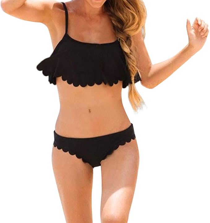 Amazon レディース 水着 人気 Yangqigy 無地 波型 シンプル キャミソール パンド付け 体型カバー ビーチ ショットパンツ 水泳 スイムウェア フィットネス水着 ママ水着 海外旅行 海水浴 Xl ブラック ビキニ セパレーツ 通販