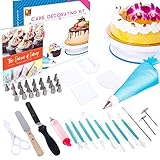 Cake Decorating Kit by Wellmax | Complete Set of Baking Supplies Incl. Pastry Bag and Cake Turntable Stand for Cupcakes | 24pc Russian Piping Tips + Large Selection of Silicone Tools