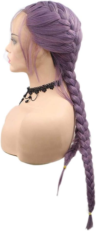 Braided Hair Wigs Long Double Braided Wigs for Women Purple Lace Front Wig Long Synthetic Hair Twist Braids Drag Queen Female Cosplay Party 22inch Braid Glueless Lace Wig - Image 5