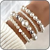 INENIMARTJ Pearl Bracelets for Women Multilayered Elastic Pearls Bracelets White Pearls Stackable Stretch Bracelet Set Simulated Pearl Beaded Bracelet for Women Bridesmaid Bridal Jewelry