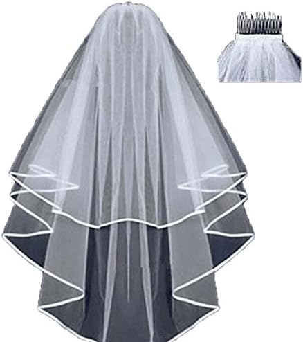 Welovedresses Double Ribbon Edge Center Cascade Bridal Wedding Veil with Comb (ivory)