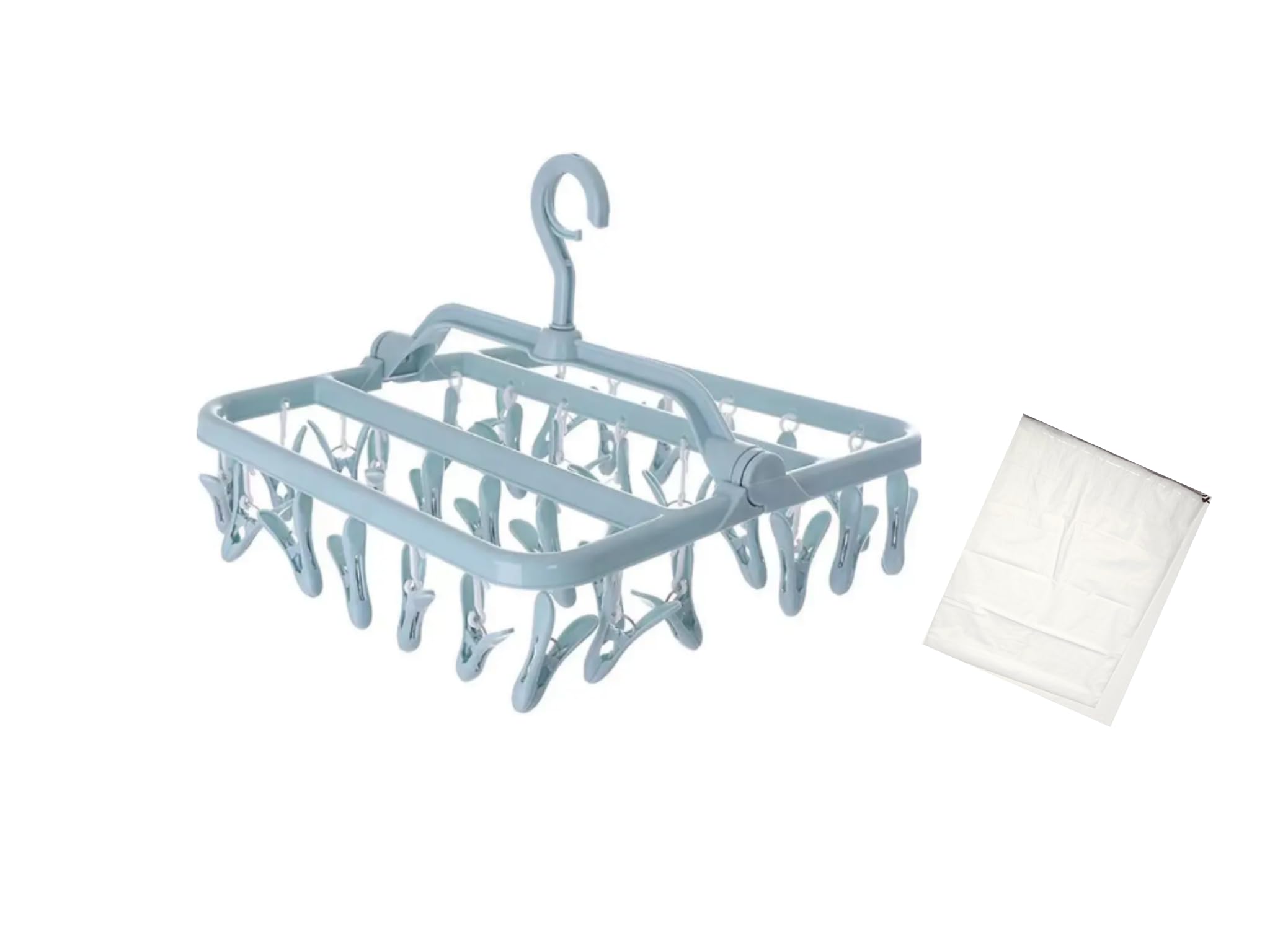 Cutely 2&2 Peg hanger (32) for washing line. Air dryer. Foldable sock drying rack doubles as a portable clothes dryer for underwear, baby clothes. Windproof small clothes airer (BLUE)