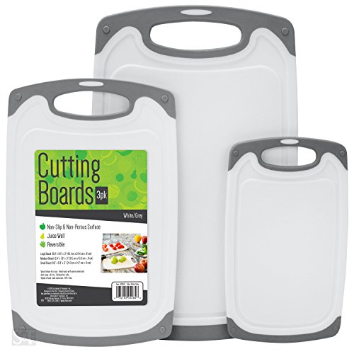 S&T 428501 BPA Free Cutting Boards W/ Rubberized Grips & Juice Grooves, 3 Pack