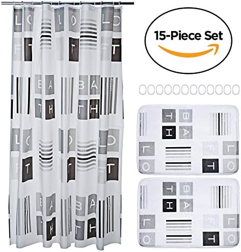 15-piece Bathroom Set. Includes Shower Curtain Liner, Bathroom Rugs and Rings