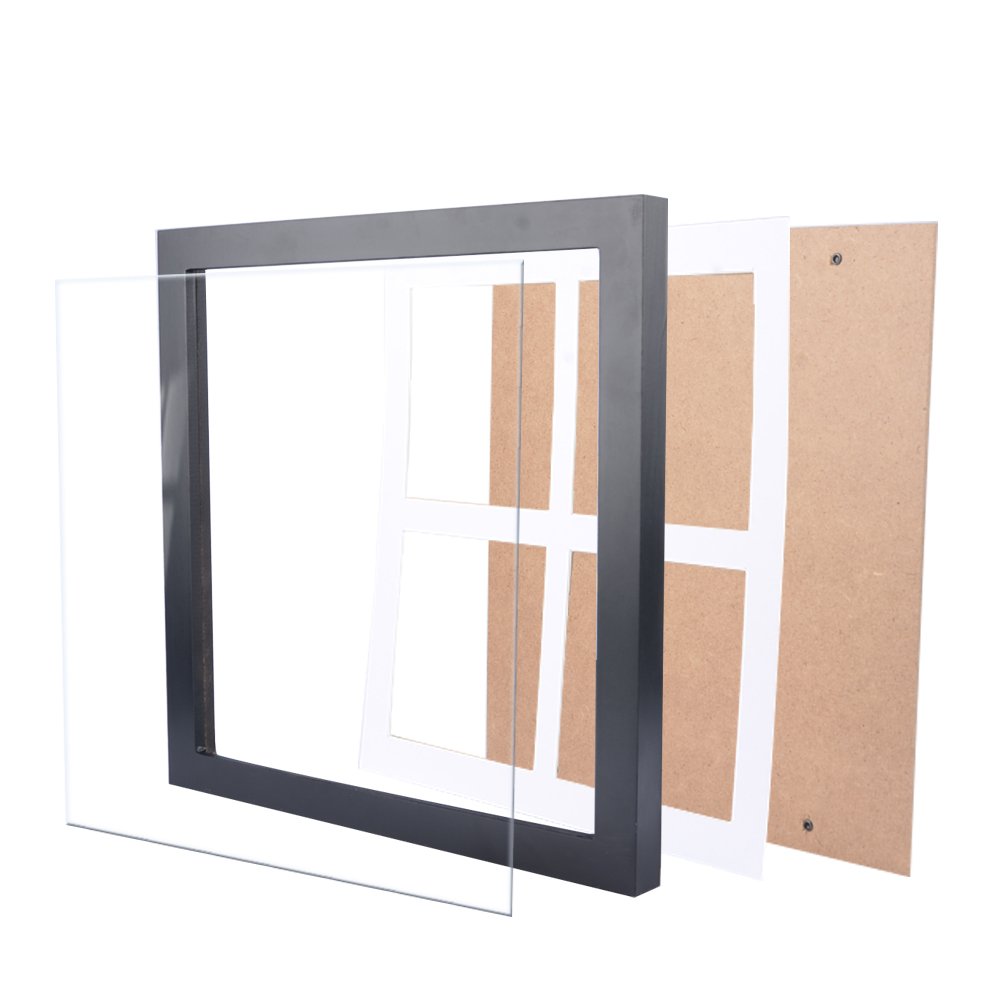 10x10 Picture Frame,Alotpower Black Desktop Frame with Clear Plexiglass Front Display 4 Photos 4x4 Inch with Mat