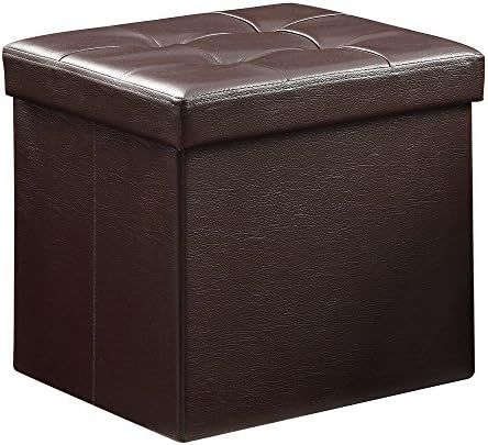 Total Win Faux Leather Foldable Storage Ottoman - Brown (15”Lx15”Wx15”H) | Quick Assembly | Waterproof | Sturdy Structure