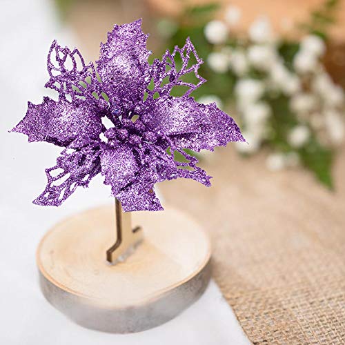 MeiBoAll Hollow Glitter Christmas Flowers, 6pcs Xmas Tree Flower Decorations, Christmas Wreath Making Supplies DIY Craft Artificial Flowers Poinsettia, Red - Thumbnail 2