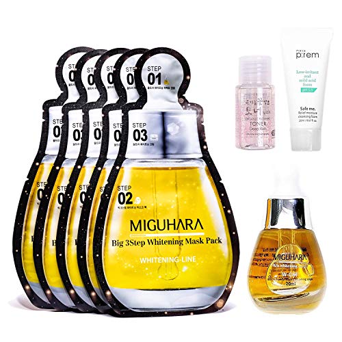 MIGUHARA Ultra Whitening Ample 20ml & Big 3 Step Ample Facial Mask of 5 sheets | Skin Brightening Wh - //coolthings.us
