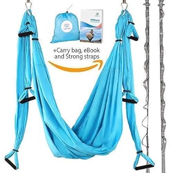 Yoga Swing – Antigravity Yoga Hammock – Aerial Trapeze – Sling – Inversion Tool for Back Pain Relief – 2 Hanging Straps – 4 Heavy Duty Carabiners – 6 ...
