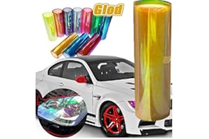 DIYAH 12 X 48 inches Self Adhesive Shiny Chameleon Headlights Tail Lights Fog Lights Films,Film Sheet Sticker,Tint Vinyl Film (Golden)