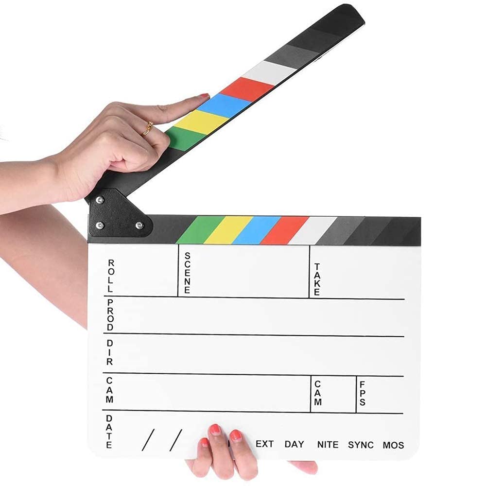 Coycoye Professional Movie Directors Clapboard, Photography Studio Video TV Clapper Board Acrylic Dry Erase Film Action Scene Clapper with Color Sticks for DIY videos(11.7 X 9.6 inch)