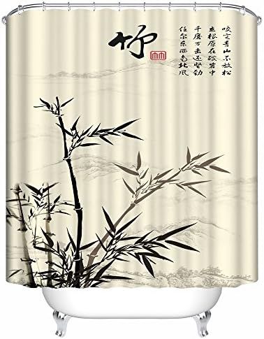 Black and White Bamboo with Fading Hills Panoramic Print Fabric Shower Curtain. Spa Decor Kin By Nicola, Water Resistant Bathroom Zen Garden Theme Decor View for Magical and Luxurious Bathroom