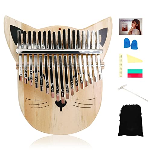 HoazHoald Cute Cat Kalimba Thumb Piano 17 Keys Portable Mbira Hand
