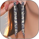 Sparkling Crystal Tassel Earrings for Women,Multi Long Strands Cubic Zirconia Chandelier Statement Earrings Wedding Earrings Bridal Bridesmaid