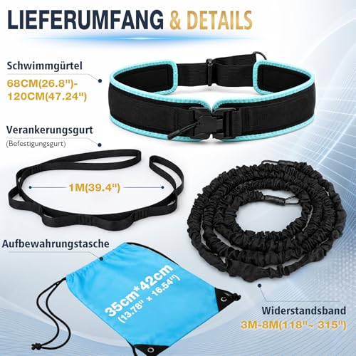 2026 Premium Swimming Belt for Pool, 4-10 m Magnetic Swimming Belt Adult for Pool, Adjustable Swimming Belt with Elastic Rubber Bands, Swimming Aid Suitable for Swimming Training