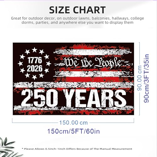 250th Anniversary American Flag 3x5 FT 3-Layer Double-Sided Print, Fade Resistant & Reinforced Brass Grommets, 1776-2026 USA 250 Years of Freedom Patriotic 4th of July We The People Outdoor Flag
