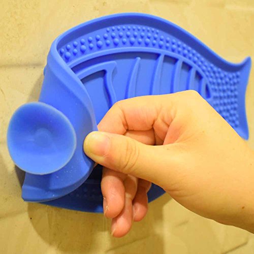 MalsiPree Dog Lick Pad, FDA Approved Dog Distraction Device Peanut Butter Pad with Suction Cup and Bumper, Fish Shape Bath Buddy for Dogs Makes Shower Easy and Funny (Blue)