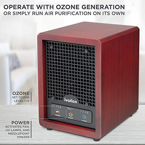 Ivation 5-in-1 Air Purifier & Ozone Generator For Up to 3,500 Sq/Ft, Ionizer & Deodorizer – Included 2 UV Lights, Photo-Catalytic and Carbon Filters, Eliminates Odors from Pets, Smoke, Food & More