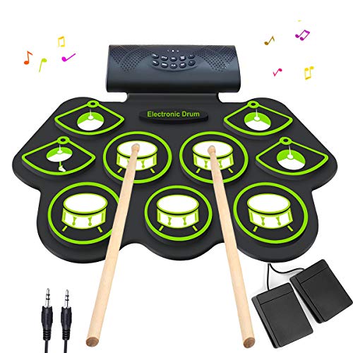 Electronic Drum Set - MIDI Drum Practice Pads,Bluetooth Portable Roll Up Electric Drum kit for Kids Beginner,Kids Drum Set with Headphone Jack, Built in Speaker, Battery, Drum Stick Drum Pedals
