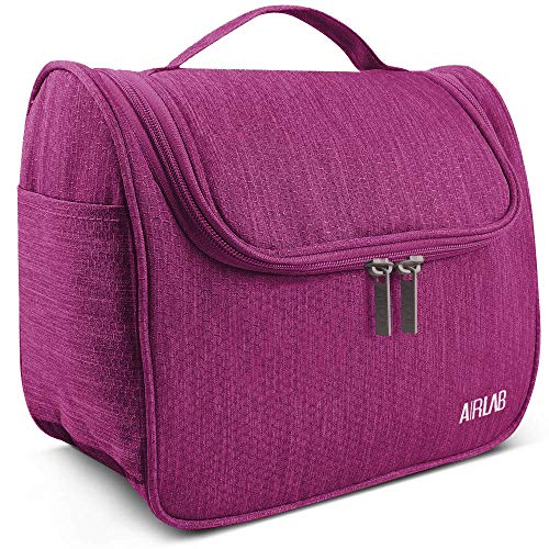Toiletry Bag for Women, Airlab Hanging Large Travel Makeup bag/Cosmetic Bag with Handle and Hook, Travel Organizer for Men and Women,Pink 3 Toiletry Bag for Women, Airlab Hanging Large Travel Makeup bag/Cosmetic Bag with Handle and Hook, Travel Organizer for Men and Women,Pink